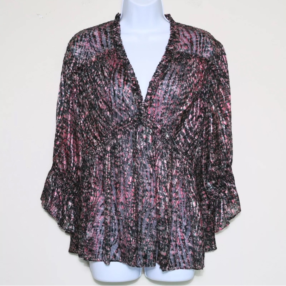 IRO - Pink Floral Eleen Silk Thin Flowy Shirt Top Blouse - Women's Size 34
